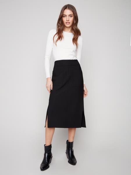 Charlie B Gusty Crepe Skirt w/Front Patch Pockets Black C7076R-049C-001