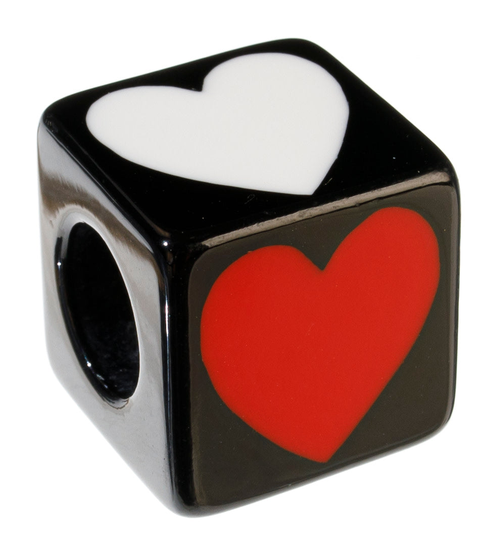 Zsiska Bliss Musee Series Cube Bead w/Colourful Hearts Black MUSEE5