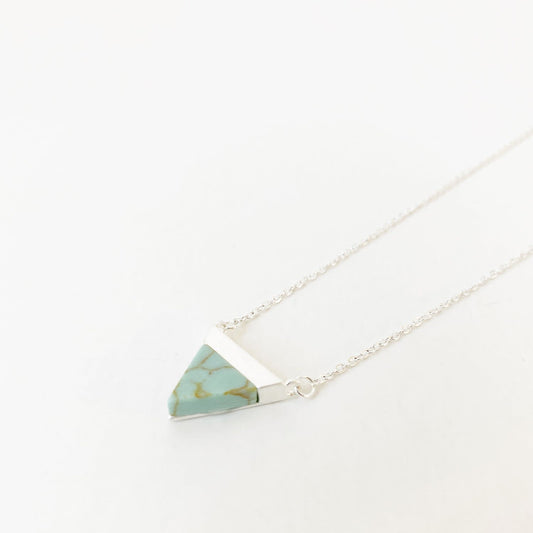 Caracol Turquoise & Silver Delicate Necklace w/Real Stone Triangle Pendant 1489-TRQ-S