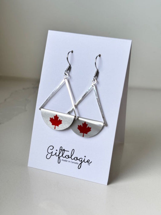 Giftologie Dangle Earrings w/Red Maple Leaf Silver EDMAPLELEAFREDS