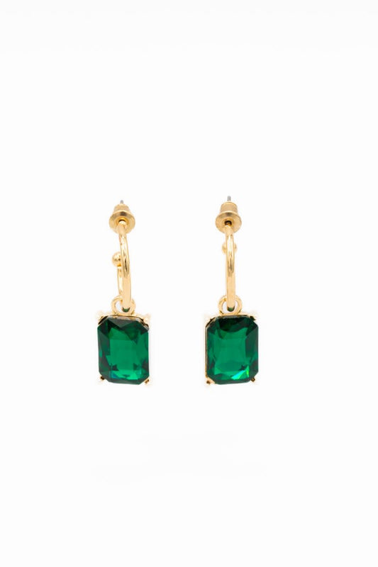 Caracol Big Green Crystals on Hooks Earrings Gold 2591-GRN-G