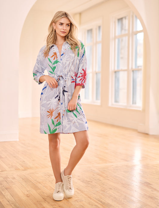 Tribal Shirt Dress w/Waist Tie & Pockets Sailboat 5823O-5293-3185