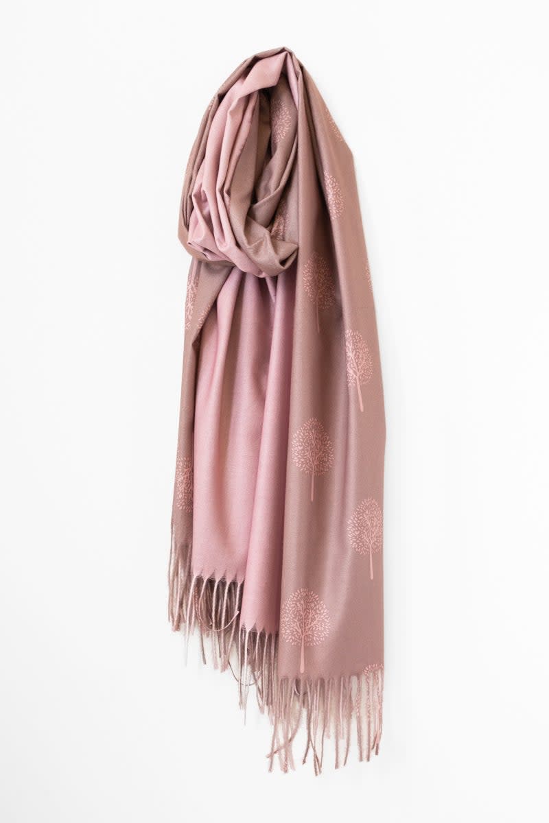 Caracol Tree Print Scarf w/Fringes Pink 6166-PNK