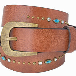 Silver Jeans Co. Belt Dark Tan Turquoise and Rhinestones 511