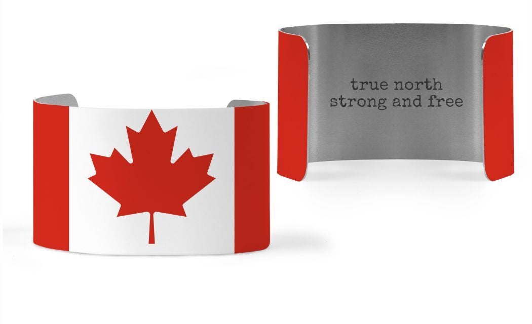 Giftologie Statement Cuff w/Red Flag "true north strong and free" STCMAPLELEAF