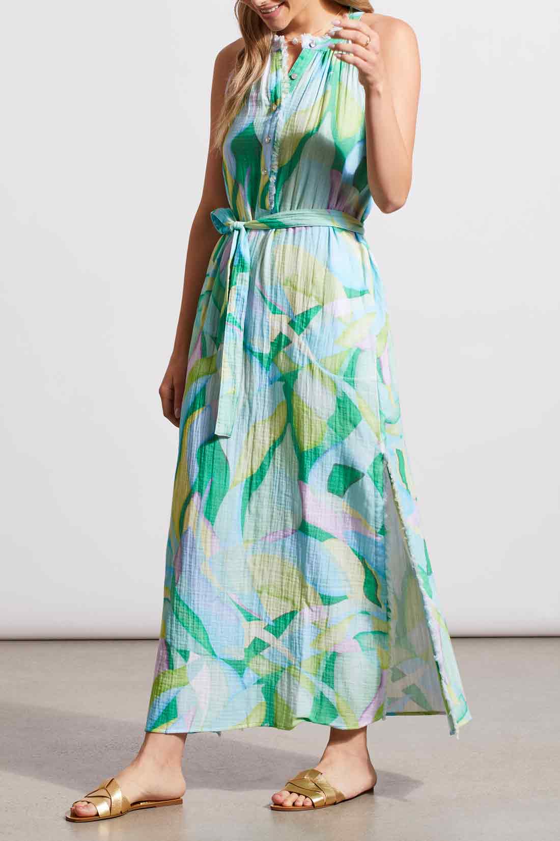 Tribal Halter Neck Belted Maxi Dress Blue Sea 8840-3525-1778