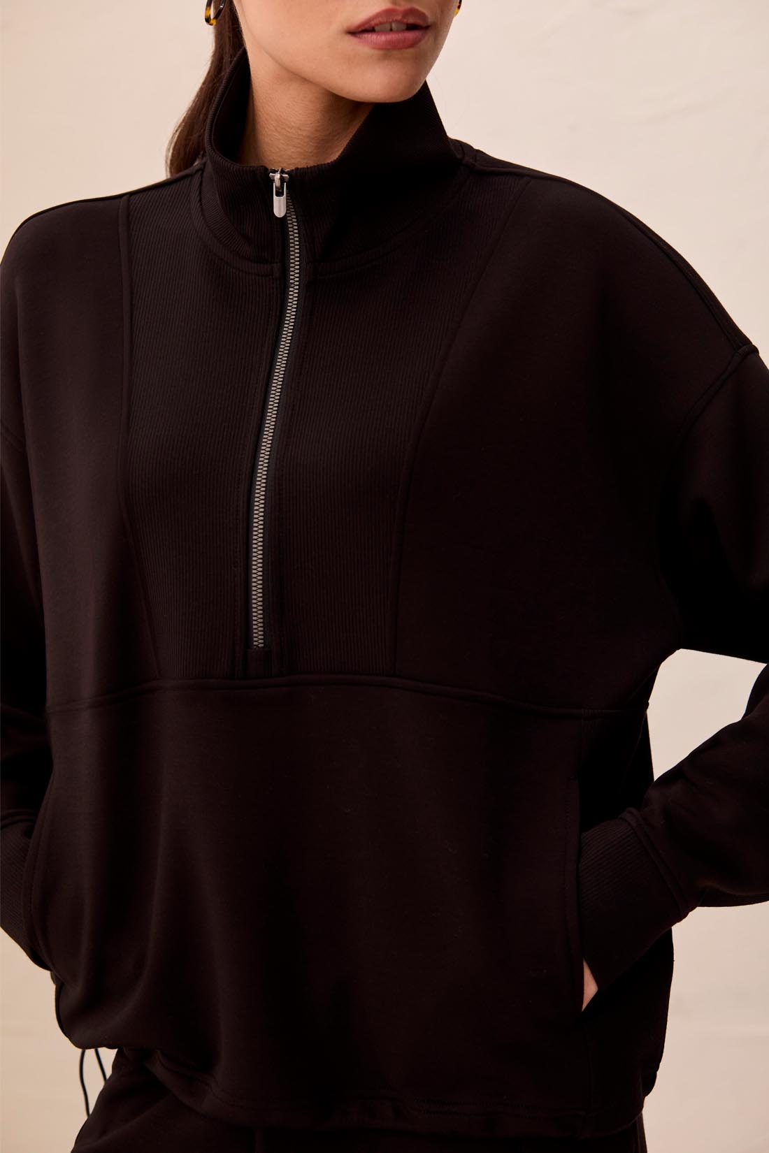 Tribal Long Sleeve Mock Neck Top w/Zipper Black 31880-3390-0002