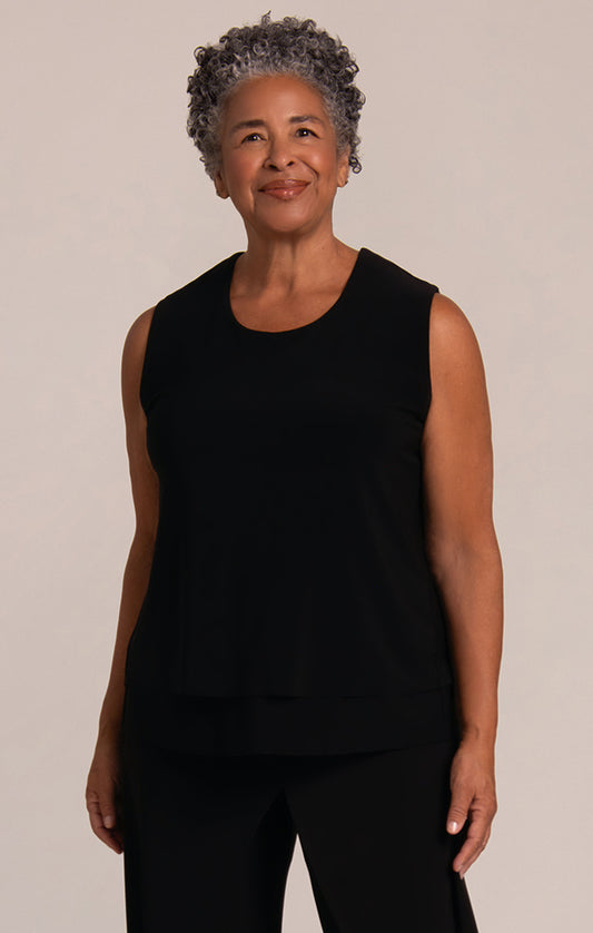 Sympli Sleeveless Double Layer Shell w/Jewel Neck Black 21226