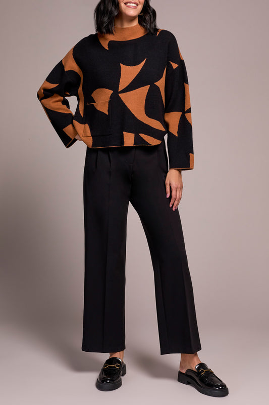 Tribal L/S Mock Neck Sweater w/Pocket Bran 23150-8277-3267