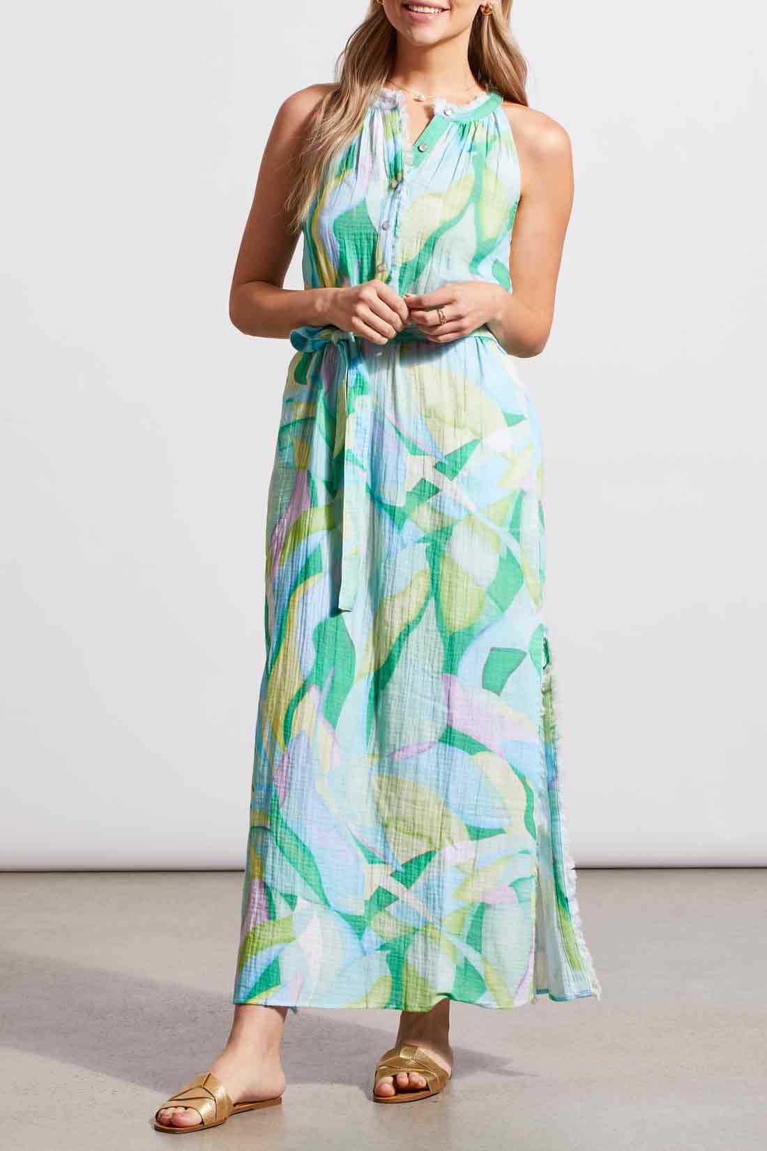Tribal Halter Neck Belted Maxi Dress Blue Sea 8840-3525-1778