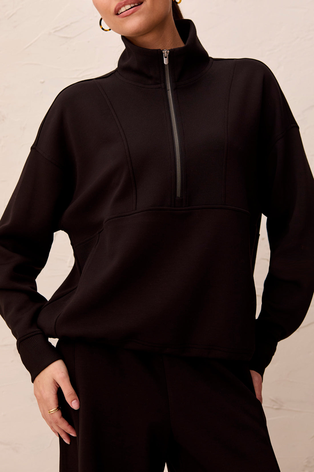 Tribal Long Sleeve Mock Neck Top w/Zipper Black 31880-3390-0002