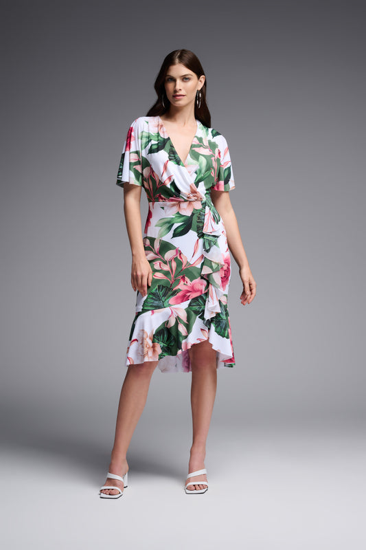 Joseph Ribkoff Tropical Print Wrap Dress Vanilla/Multi 231722